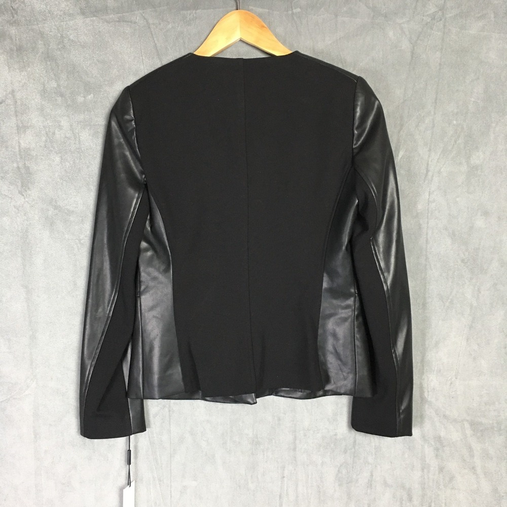 Calvin Klein Open Front Womens Faux Leather Black Jacket Business 8P/8CH/8TP New - Picture 15 of 16